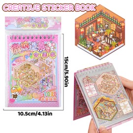 Omnikryp 36 Pieces 3D Sticker Scene, DIY 3D House Stickers with Tweezer, Cartoon Miniature Scene Stickers, House Sticker Set from Bakery, Bookstore, Restaurant, for Adults and Children, Stress Relief