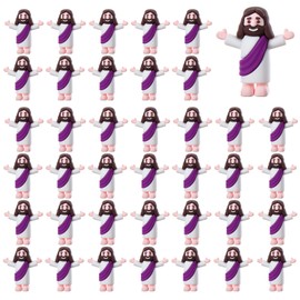 ARCHCRTC 60 Pcs Little Jesus Figurine Miniature Tiny Jesus Figures Religious Christ Savior Doll for Hide and Seek Sunday Easter Egg Stuffers Baptism Gift (60,Purple)