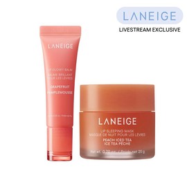 Laneige Lip Hydration Duo, Lip Glowy Balm + Lip Sleeping Mask:_Peach Iced Tea LSM + Grapefruit LSM