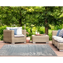 Liora Manne Carmel Indoor/Outdoor Power Loomed Synthetic Blend Low Profile Area Rug - Transitional Coastal Ocean Decorative (Reef Border Aqua) (3'3" x 4'11")