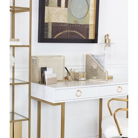 Cute Desk Organizers and Accessories - 5 Piece Gold Desk Accessories Set Includes Hanging File Holder, Letter Sorter, Pen Cup, Magazine Holder, and Sticky Note Holder, Office Supplies by Blu Monaco