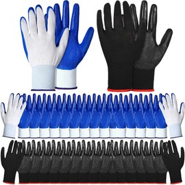 SHANDERBAR 48 Pair Gardening Gloves for Men Women, Rubber Coated Mechanic Work Gloves Breathable Knit Safety Working Gloves Bulk for Yard, Lawn, Construction, Outdoor (Black, Blue)