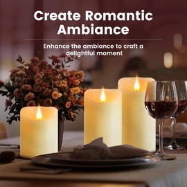 Tidomate Rechargeable Candles with Remote - LED Pillar Candles with USB Charging Cable, Real Wax Flameless Candles for Lantern Romantic Home Decor, Φ 3" H 4" 6", 3 Pack