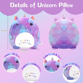 16’’ Unicorn Plush Toy, Unicorn Stuffed Animal Pillow, Cute Plushies Pillow for Girls, Soft Plush Toy Pillow for Hugging, Sleeping, Plush Gifts for Girls, Colorful-Purple