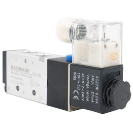 Baomain Pneumatic Air Control Solenoid Valve 4V210-08 220V Ac 5 Way 2