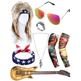 Mepase 9 Pcs Halloween Rocker Costume Set for Men Women, 80s Punk Costume Accessories for Halloween Cosplay Party(Stylish)