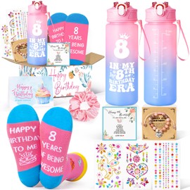 Frerdui 8 Year Old Girl Birthday Gift – Gifts for 8 Year Old Girl, Best Gift Ideas for 8th Girls Birthday Decorations, 8 Yrs Olds Girls Bday Gifts with Water Bottle, Socks, Bracelet, DIY Diamond Kit