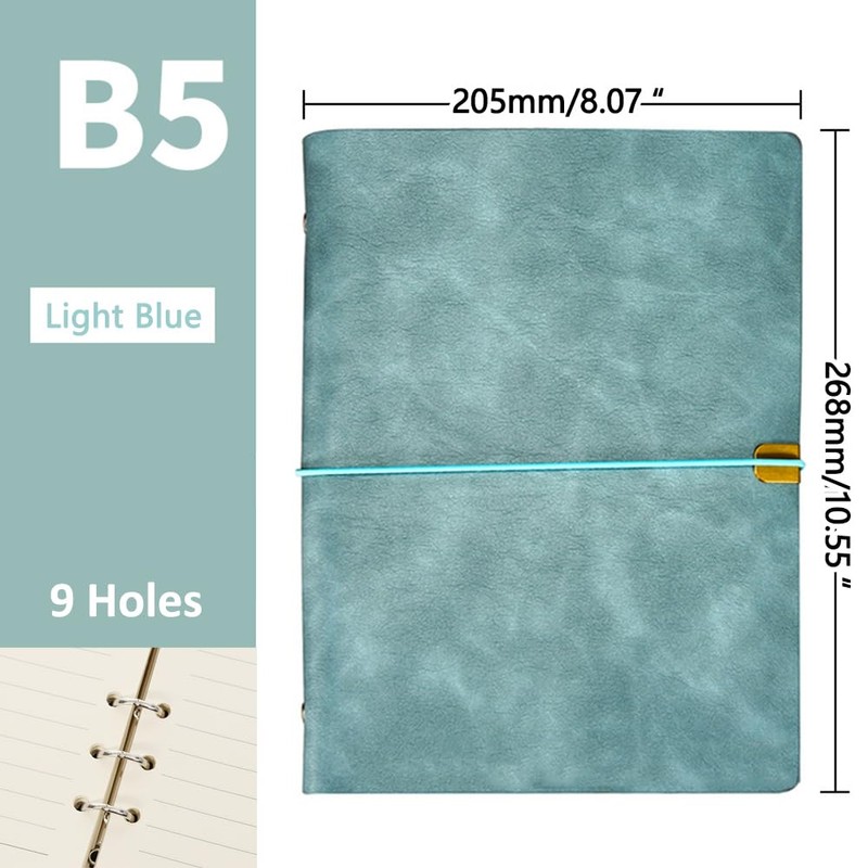 Leather Notebook, A5/A6/B5 Writing Notebook 9 Holes Refillable Diary Travel