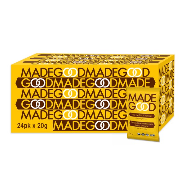 MadeGood Star Puffed Crackers, Cheddar, 20g (24 Packs) Gluten Free Snacks