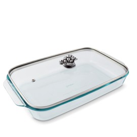 Arthur Court Glass Casserole Dish with Metal Grape Handle Baking Dish - Perfect to keep your Buffet Sides Protected and Warm - Classic Style 9.25 inches x 13.5 inches 3 quart - 2-pieces
