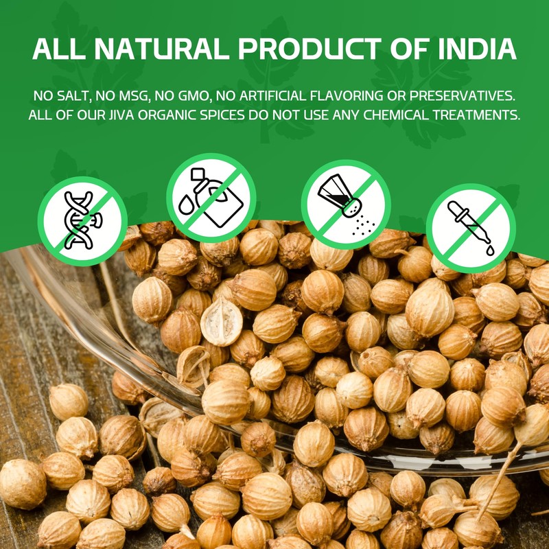 Jiva USDA Organic Coriander Seeds Whole 7 Ounce - New!