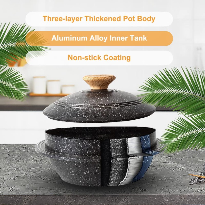 Bobikuke Cast Aluminum Pot with Lid, 7 in Non-Stick Casserole