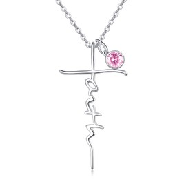 PRAYMOS Faith Necklace 925 Sterling Silver Cross Pendant Necklace October Birthstone Necklace Inspriational Jewelry