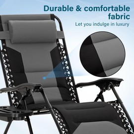 MFSTUDIO Padded Zero Gravity Chair Set of 2, Folding Patio Lounge Recliner with Adjustable Pillows & Cup Holder for Poolside Backyard, Support 400lbs(Grey)