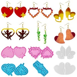 SENHAI - Moldes de resina para aretes, 6 pares de moldes de silicona con ganchos para aretes, suministros de manualidades para fundición de resina, suministros para manualidades para hacer aretes