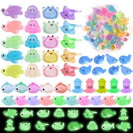 Tazimi 48 PCS Mini Resin Ocean Animal Figurines Glow in The Dark Miniature Figurines Aquarium Ornaments Charms for Garden Dollhouse Aquarium Home Birthday Party (Ocean)
