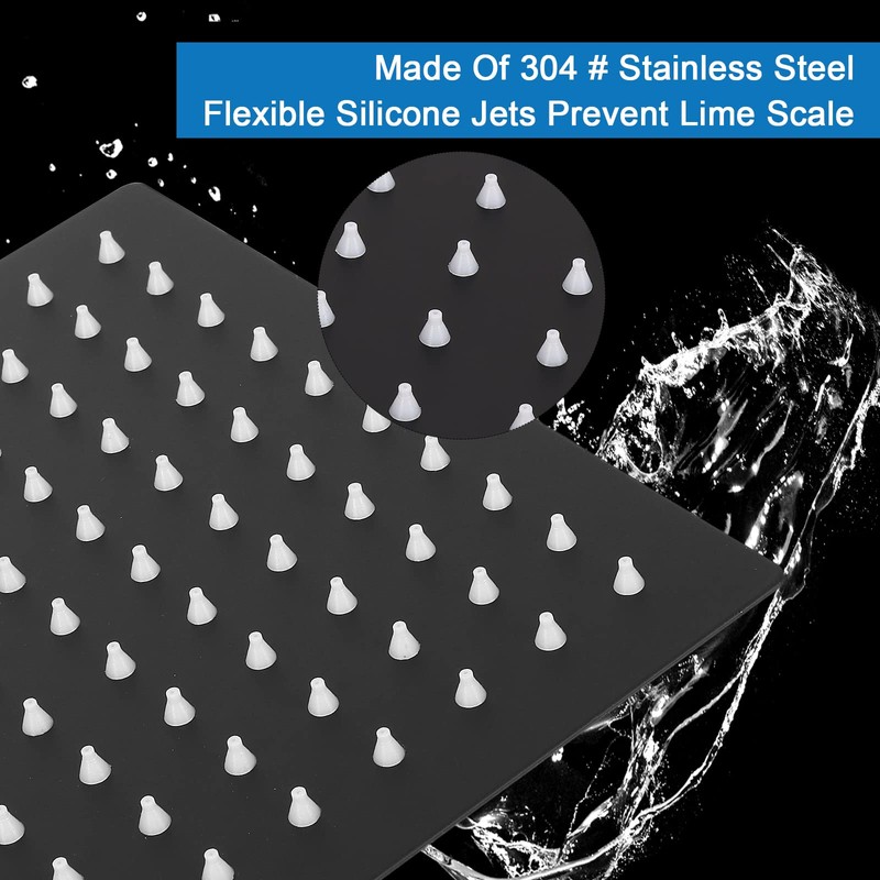 HarJue Shower Head with Extension Arm, High Pressure Square with
