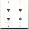 Wallplate City DecorZ - [ 2 GANG ] Decorative Coax 3 CAT6 White Wall Plate White