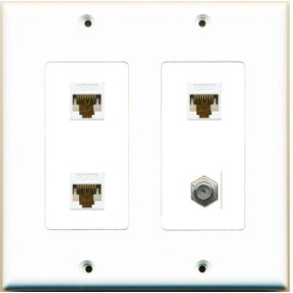 Wallplate City DecorZ - [ 2 GANG ] Decorative Coax 3 CAT6 White Wall Plate White