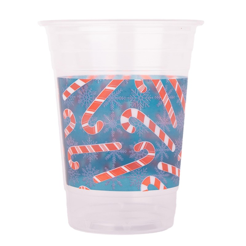 Glad Holiday 16oz Clear Plastic Cups with Candy Cane Design