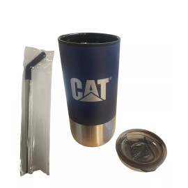 Caterpillar OEM Genuine CAT Caterpillar 16oz Coffee Cup Drinkware Tumbler with Straw, Navy