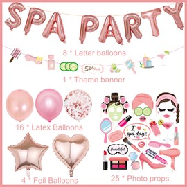 Sleepover Party Supplies Rose Gold - 54 Pcs Girls Birthday Spa Party Photo Booth Props Balloons Banner Star Heart Sleepover Decorations For Girls Women Night Slumber Makeup Theme Supplies