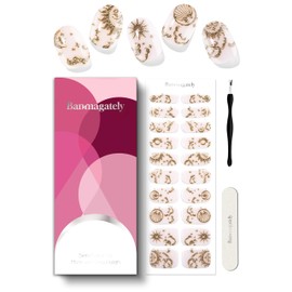 Banmagately Semi Cured Gel Nail Strips, 20Pcs Long Lasting Salon Quality Wraps, Easy Apply & Remove Gel Nail Stickers with UV Light (Gilded Nude Cosmos)
