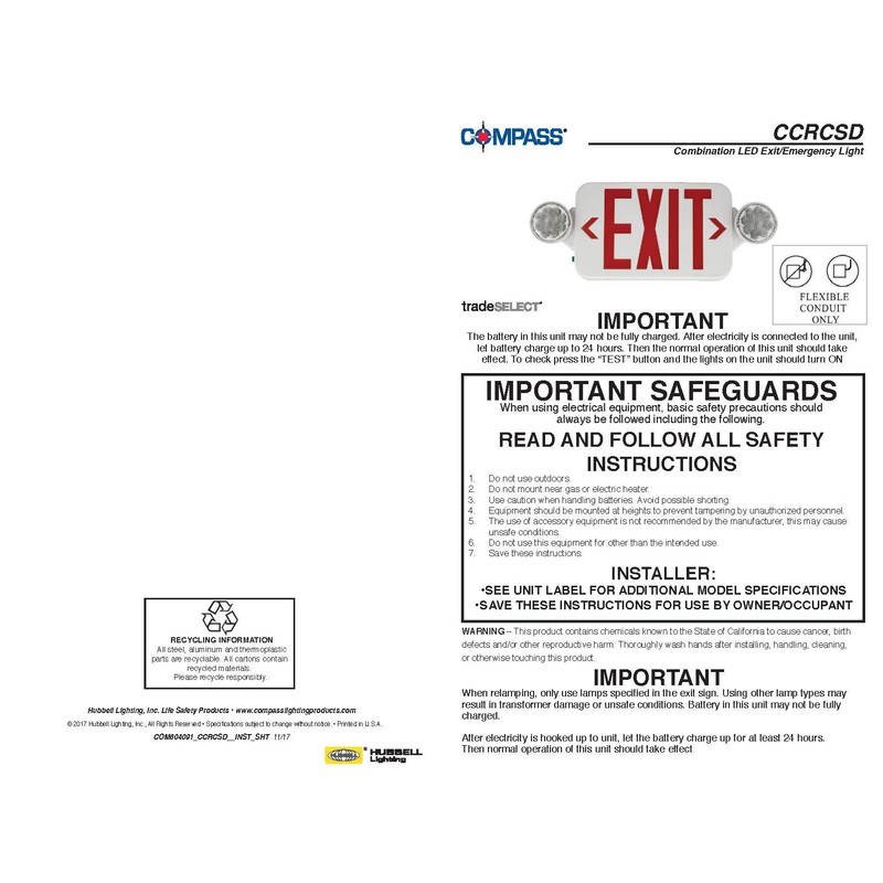 Compass CCG Hubbell Lighting LED 2 Head Emergency Light, White