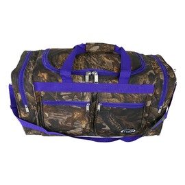 25 Inches Large Tree Camo Outdoor Duffle Bag Travel Bag Sports Bag for Women Men in 5 Colors (Purple Trim)