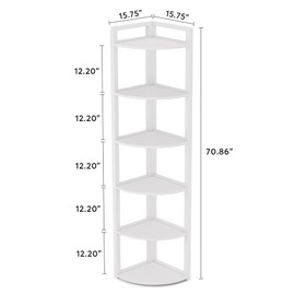 Tribesigns 6 Tier Corner Shelf, 70.9 Inch Tall Corner Bookshelf Small Bookcase Modern Corner Shelving Unit Storage Rack for Living Room, Home Office, Kitchen, Small Space (White)
