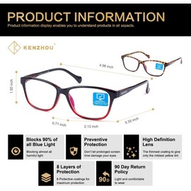 K KENZHOU Blue Light Computer Glasses 2 pack For Women & Men Anti Blue Light (Black red and Twilight) （C2,C10