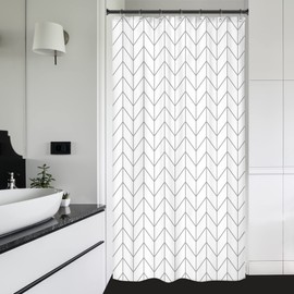 Riyidecor Stall Small RV Gray White Grey Bathroom Shower Curtain Liner 36Wx72H Inch Half Single Narrow Walkin Standing Little Size Dorm Chevron Herringbone Geometric Tiny Fabric Polyester Waterproof