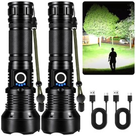 KINGCAESAR Flashlights High Lumens Rechargeable, 2 Pack 90,000 Lumens Super Bright Flashlight, 5 Modes LED Flashlight, IPX7 Waterproof Powerful Flash Light for Home, Outdoor Activities