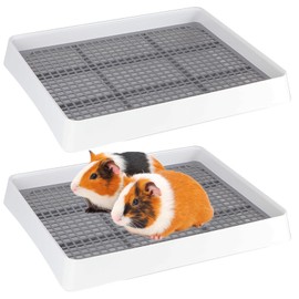 FHTONGE 2 Pcs Guinea Pig Litter Box for Cage, Guinea Pigs Litter Pan with Grid, Rectangular Small Amimal Litter Pan Trainer Tray Pet Toilet for Rat Chipmunk Chinchilla Hedgehog Hamster Ferret Rabbit