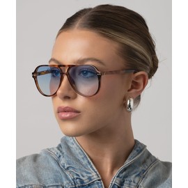 SDINM Trendy Blue Aviator Sunglasses for Women Men Designer Hexagon Square Thick Frame Sun Glasses Tortoiseshell Shades