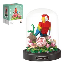 MirthMakers Parrot Building Blocks with Flowers - 660-Piece Animal Bird Micro Building Set with Display Case, STEM Learning Toy, Decorative Model for Home and Office, Perfect for Adults and Children