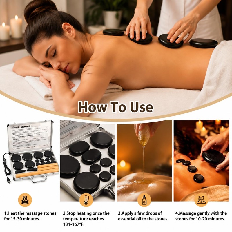 Freudeere 21Pieces Hot Stones Massage Set,Hot Stones Massage Warmer Kit