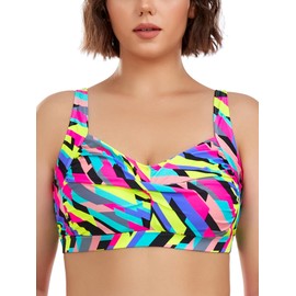 Ocean Blues Women's Neon Striped Plus Size Bikini Top Twist Front Molded Bathing Suit Top Size Large