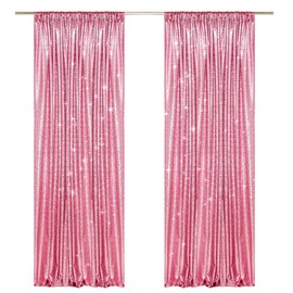PartyDelight Pink Sequin Backdrop Curtains 2x8FT (Pack of 2) Sparkly Glitter Photo Booth Background for Parties, Weddings, Events