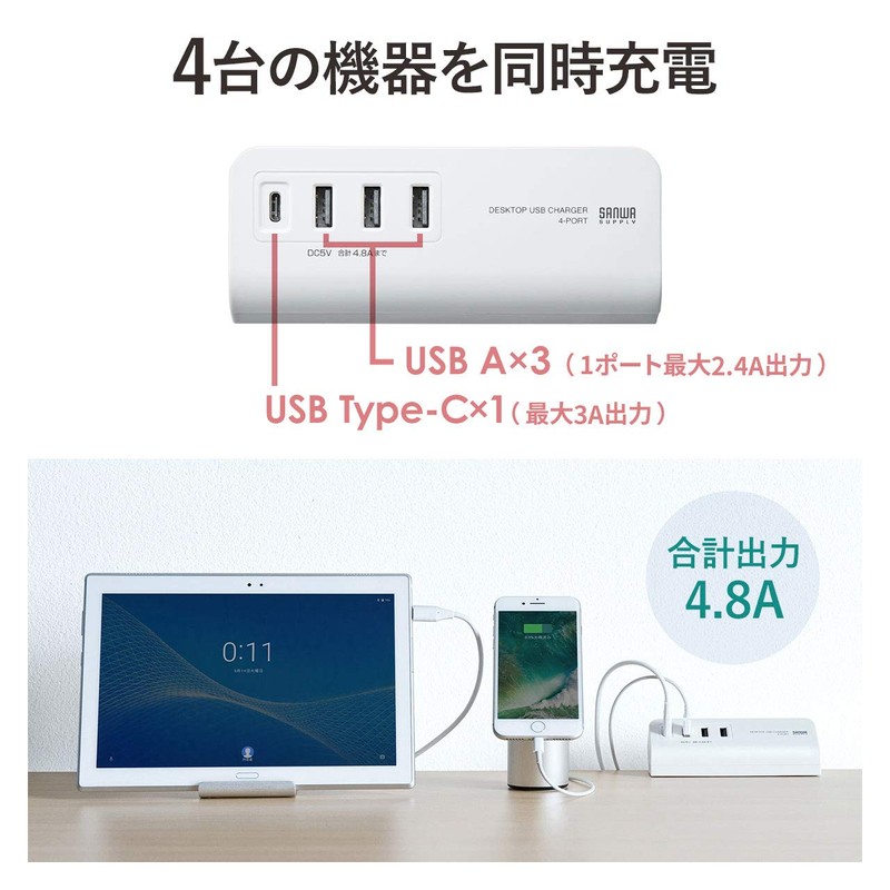 Sanwa Supply ACA-IP51BK USB Charger, Outlet (1 Type-C port +