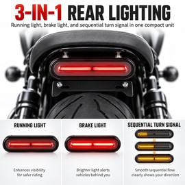 60 LED Motorcycle Tail Light for Rear Lighting – 3-in-1 Brake, DRL & Sequential Turn Signal for Cafe Racers