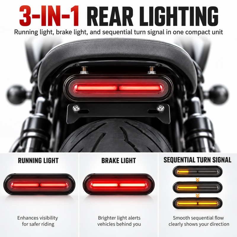 60 LED Motorcycle Tail Light for Rear Lighting – 3-in-1