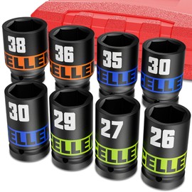 Arwealxs 8 Piece 3/4-Inch Drive Impact Socket Set, 26-38mm Jumbo Sockets, Metric Alxe Nut Sockets for Automotive Repair, Equipment Maintenance