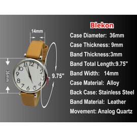 Blekon Collections Analog Quartz Women's Casual 36mm Alloy Case Leather Strap Watch (Beige)