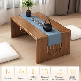 zyiesrsq Folding Floor Coffee Table, Japanes Bamboo Foldable Tables, Portable Living Room Low Dsk, Versatile Tatami Meditation Tea Table for Dining Room, Wooden Table Desk for Home, Office (100X37CM)