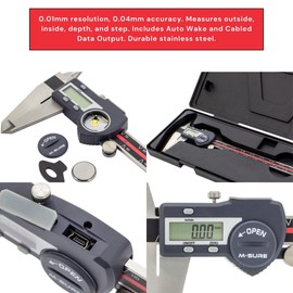 M-SURE MS-220-300 Digital Caliper 0-300mm (0-12 inch) - Stainless Steel, Hardened Frame, Thumb Roller, Inch/Metric Conversion, Auto Wake, Cabled Data Output, UKAS Calibration