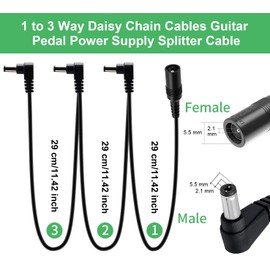Taicols 1 to 3 Way Daisy Chain Cable Guitar Pedal Power Supply Splitter, Effects Accessories Multi-Plug DC 9V Cord