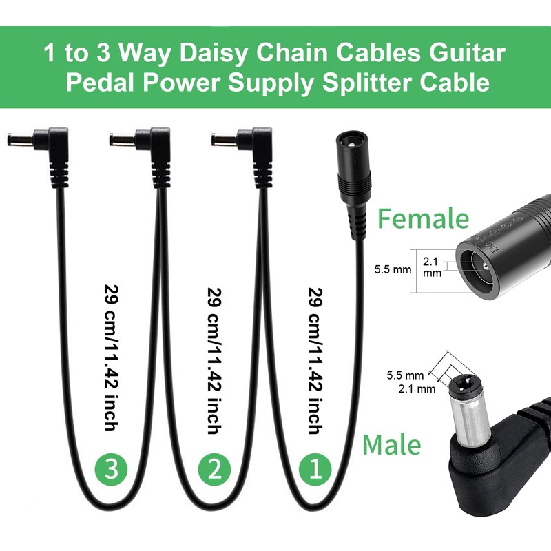 Taicols 1 to 3 Way Daisy Chain Cable Guitar Pedal