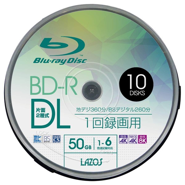 LAZOS L-BDL10P BD-R 50GB 1-6x Speed Support, Single Recording, White
