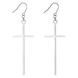 Cupimatch Stud Earrings Cross Hanging Earrings: Christian Latin Ankh Pendant Cross Drop Earrings Stainless Steel Stud Hoops Hoop Earrings Religious Jewellery Gift for Women Girls, Stainless Steel